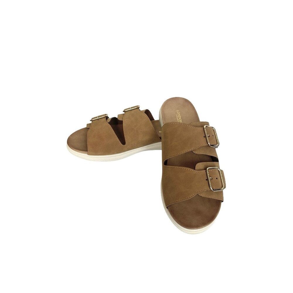 London Fog Lorraine Sandals Womens 10 M Cognac Nubuck Leather Slide New Other